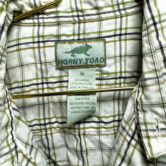 Horny Toad Short Sleeve Modal button up green white seersucker resort plaid M - Picture 2 of 3